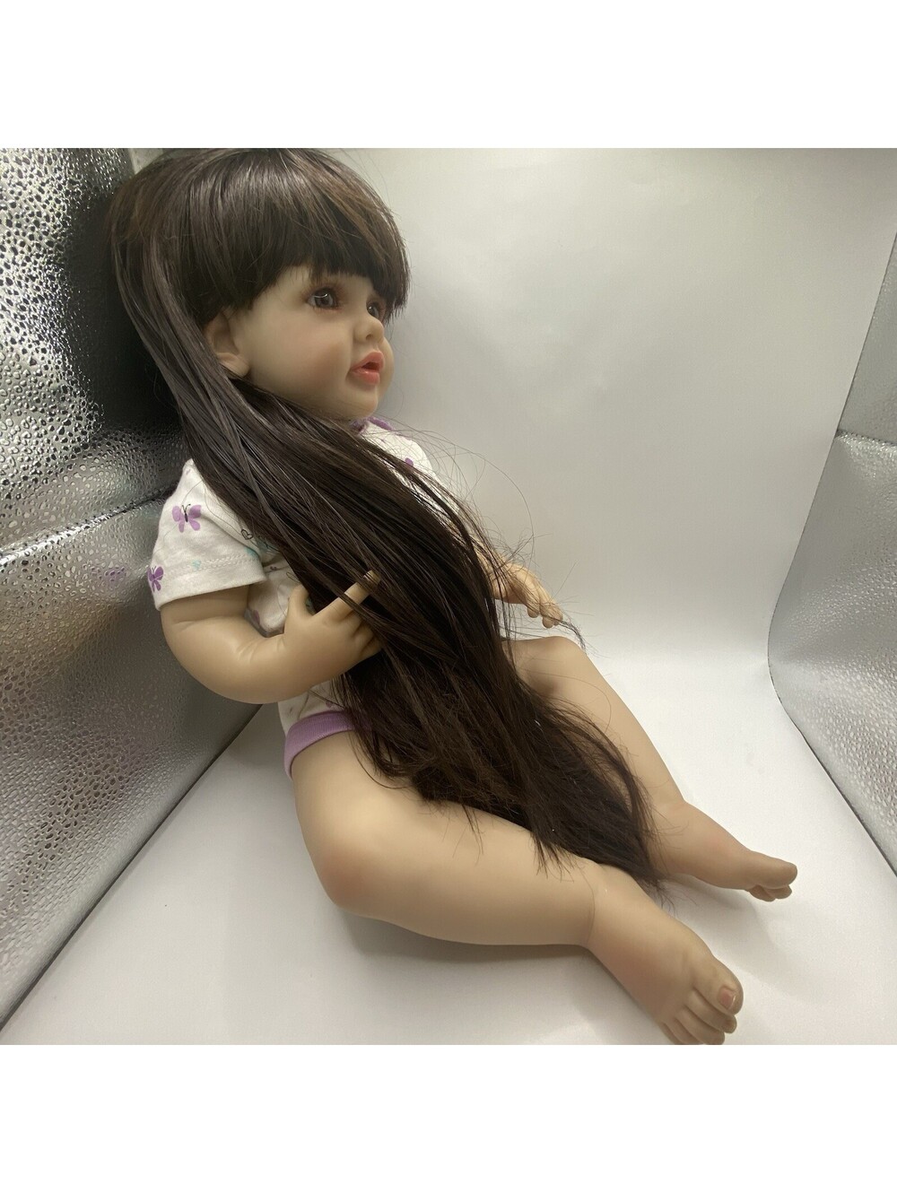 Reborn Toddler Girl Long Straight Brown Hair Weighted 21 Inch